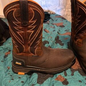 Ariat Dark Brown Western Boots with Orange Accents